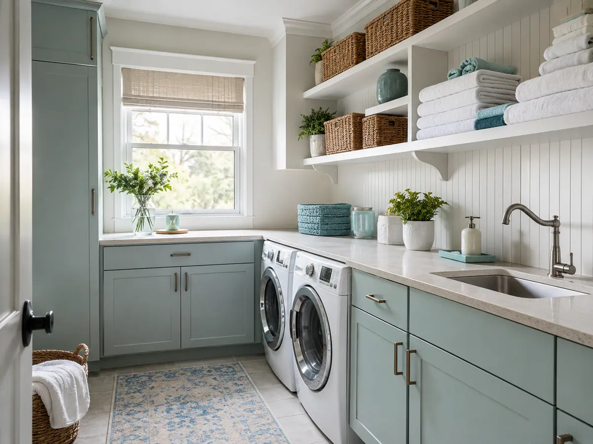 Renovated Dallas laundry and utility room cleaned and ready for use after remodeling work